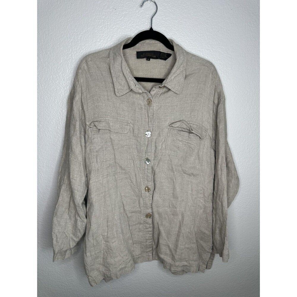 Classiques For Nordstrom Shirt Womens Medium Linen Button Front Pockets Top